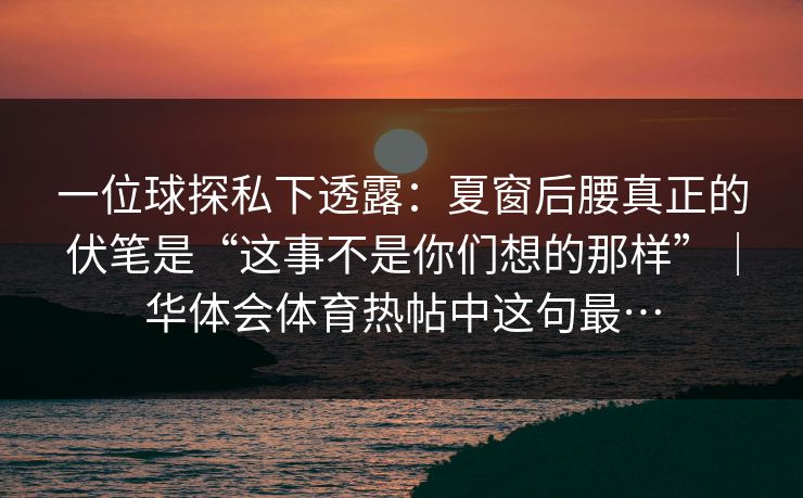 一位球探私下透露：夏窗后腰真正的伏笔是“这事不是你们想的那样”｜华体会体育热帖中这句最…