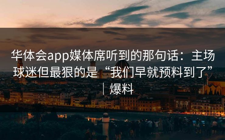 华体会app媒体席听到的那句话：主场球迷但最狠的是“我们早就预料到了”｜爆料